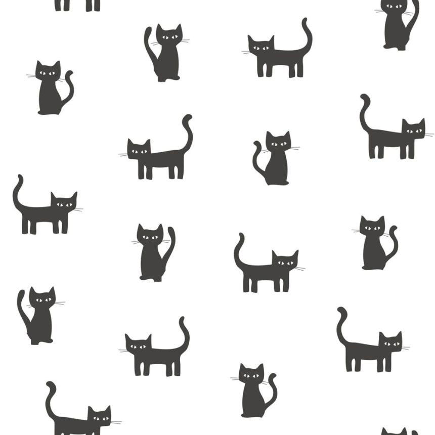 Weiße Vliestapete mit schwarzen Katzen 138928, Little Bandits, Esta