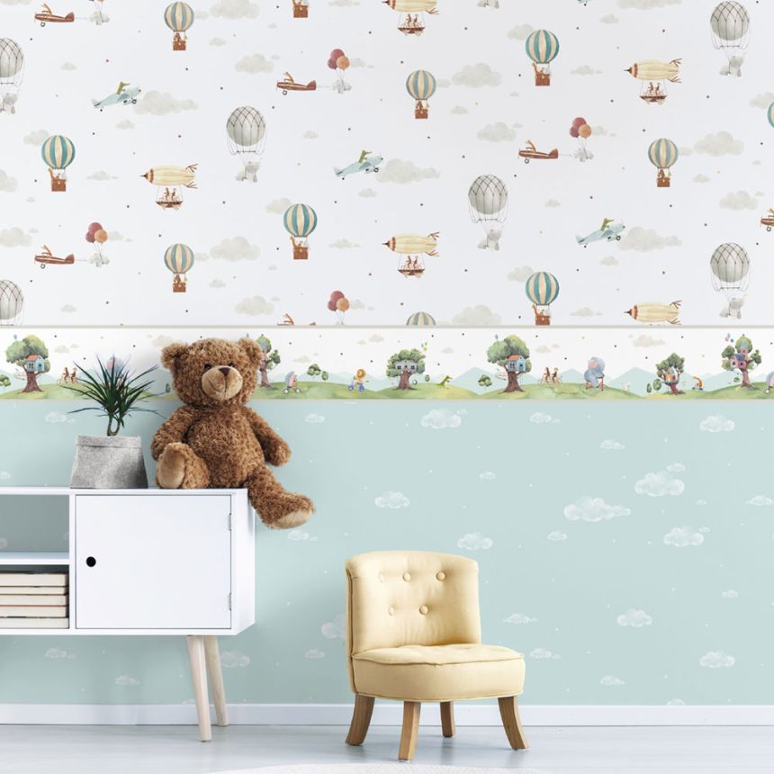 Papier, Kindertapete mit Tieren, Flugzeugen, Luftballons 456-1, Pippo, ICH Wallcoverings