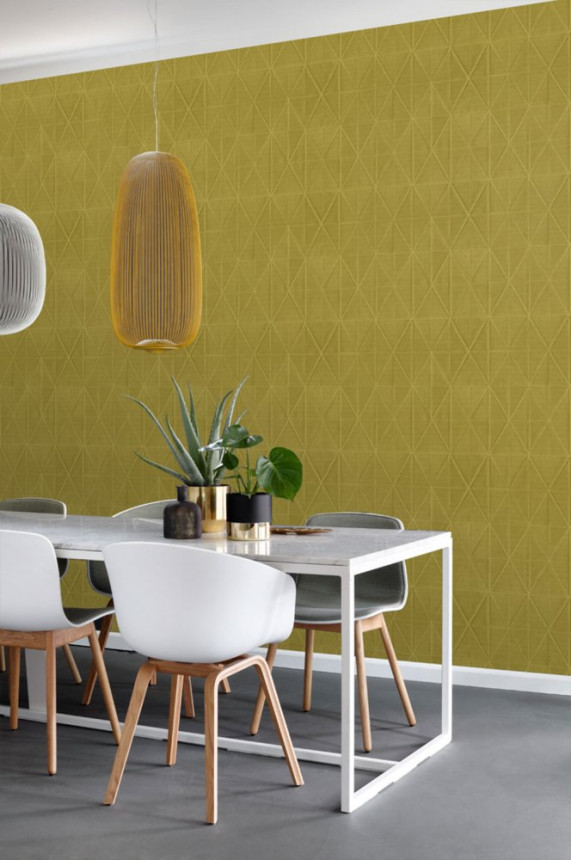 Ockerfarbene Tapete mit geometrischen Mustern Origami, Vliestapete 148711, Blush, Esta Home