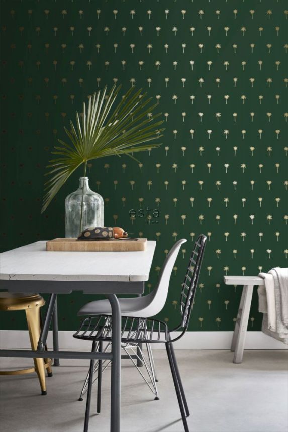 Grüne Tapete mit goldenen Palmen, Vliestapete 139160, Paradise, Esta Home