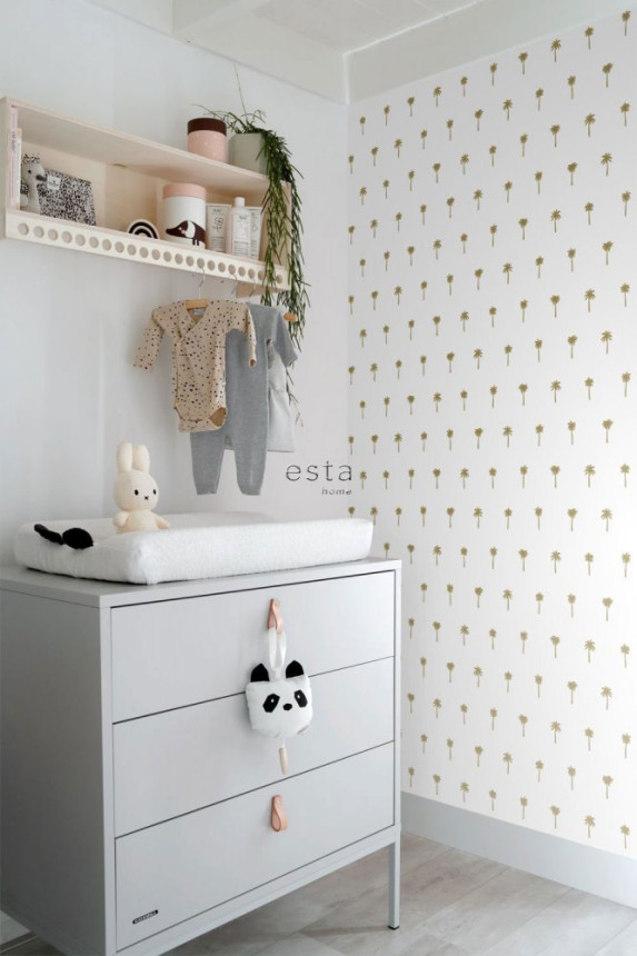 Weiße Tapete mit goldenen Palmen, Vliestapete 139158, Paradise, Esta Home