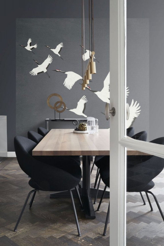 Graue Fototapete Vögel im Flug, Vliestapete wandbilder 357235, 300 x 300 cm, Natural Fabrics, Origin