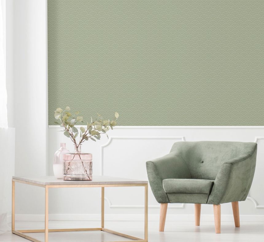 Grüne Tapete, gewölbtes Muster 6506-3, Batabasta, ICH Wallcoverings