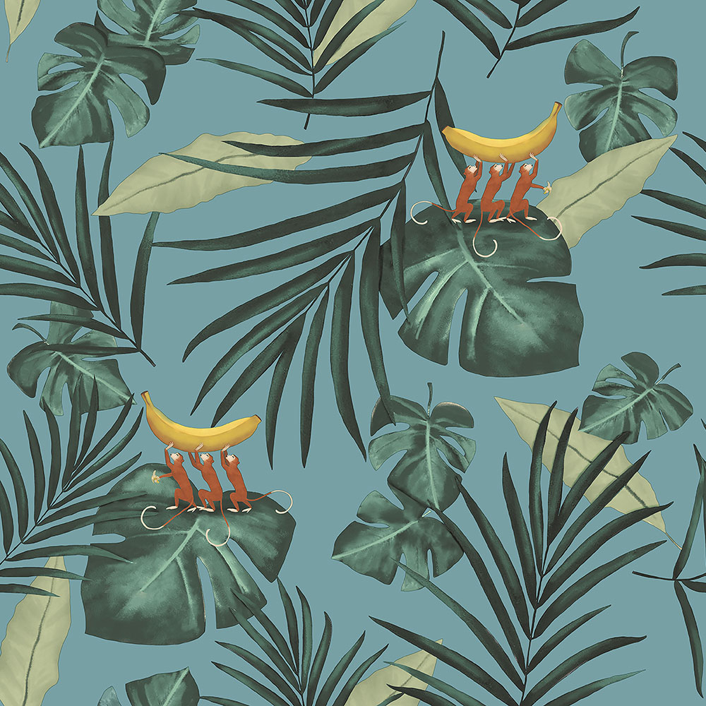 Türkisfarbene Tapete, Natur 6502-1, Batabasta, ICH Wallcoverings
