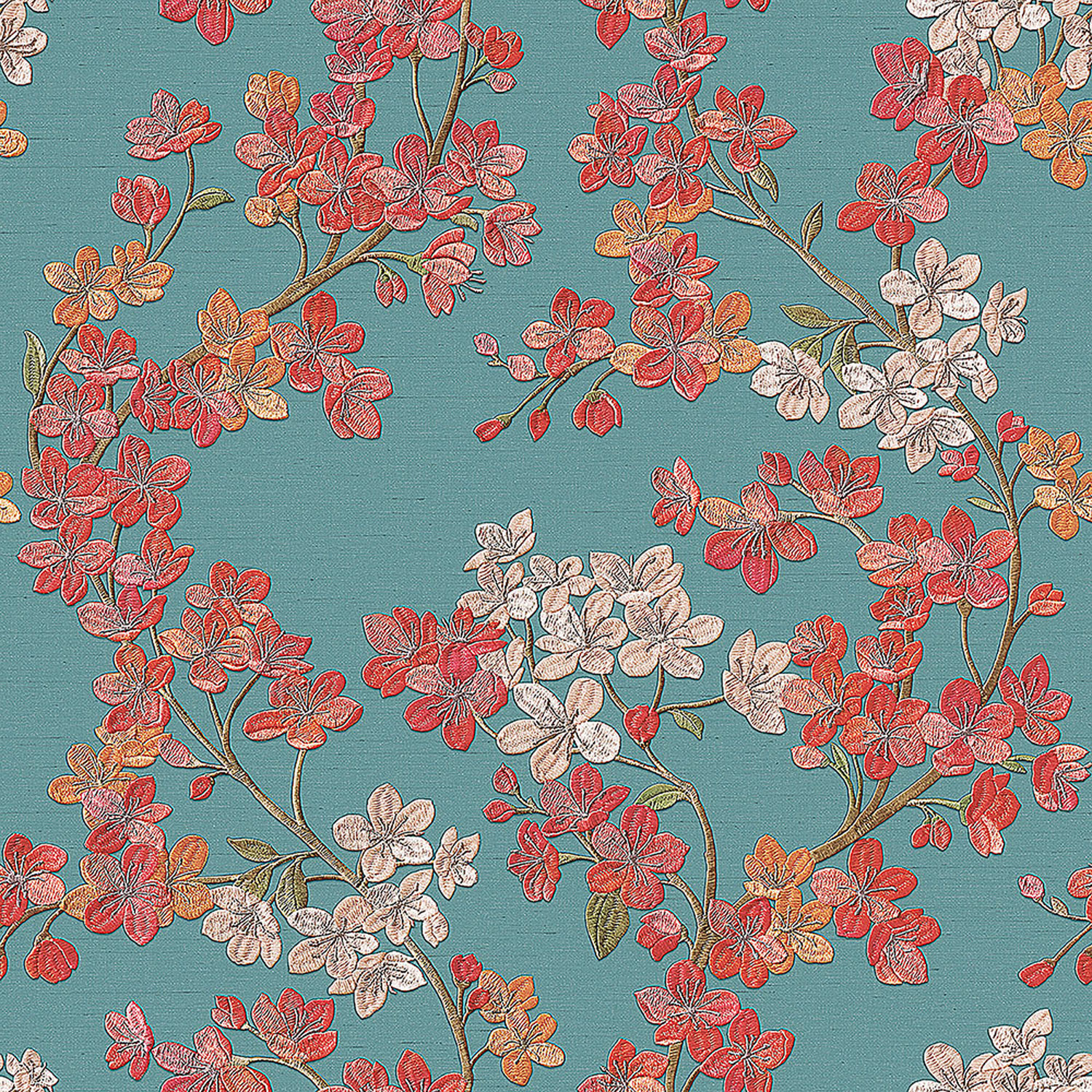 Türkisfarbene Luxustapete Blumen GR322205, Grace, Design ID