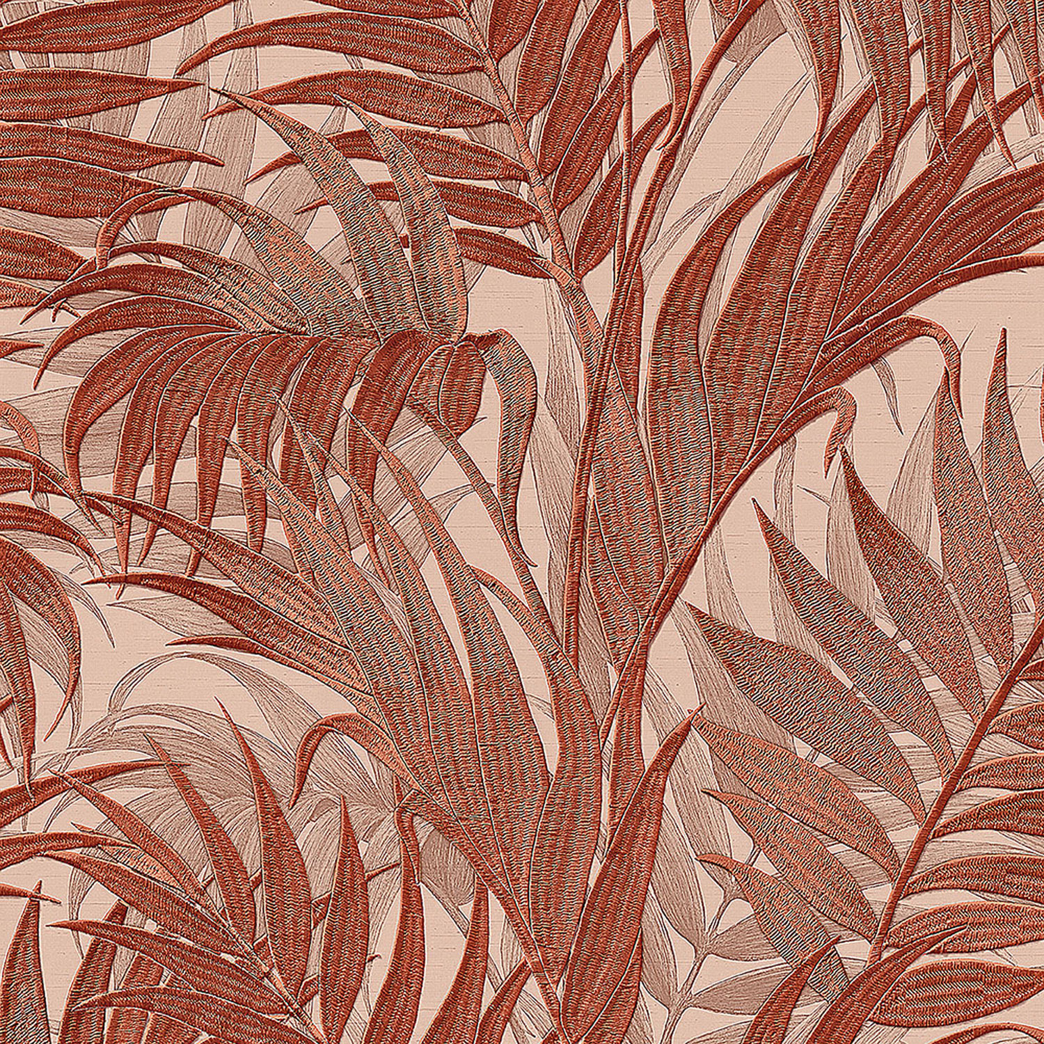 Braun-orangefarbene Luxustapete, Palmenblätter GR322107, Grace, Design ID