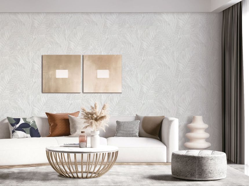 Cremefarbene Luxustapete, Palmenblätter GR322101, Grace, Design ID