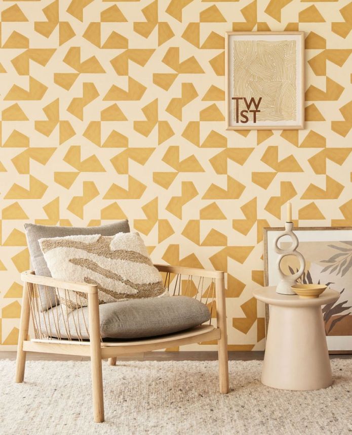 Ockerfarbene Tapete mit geometrischem Retro-Muster 318040, Twist, Eijffinger